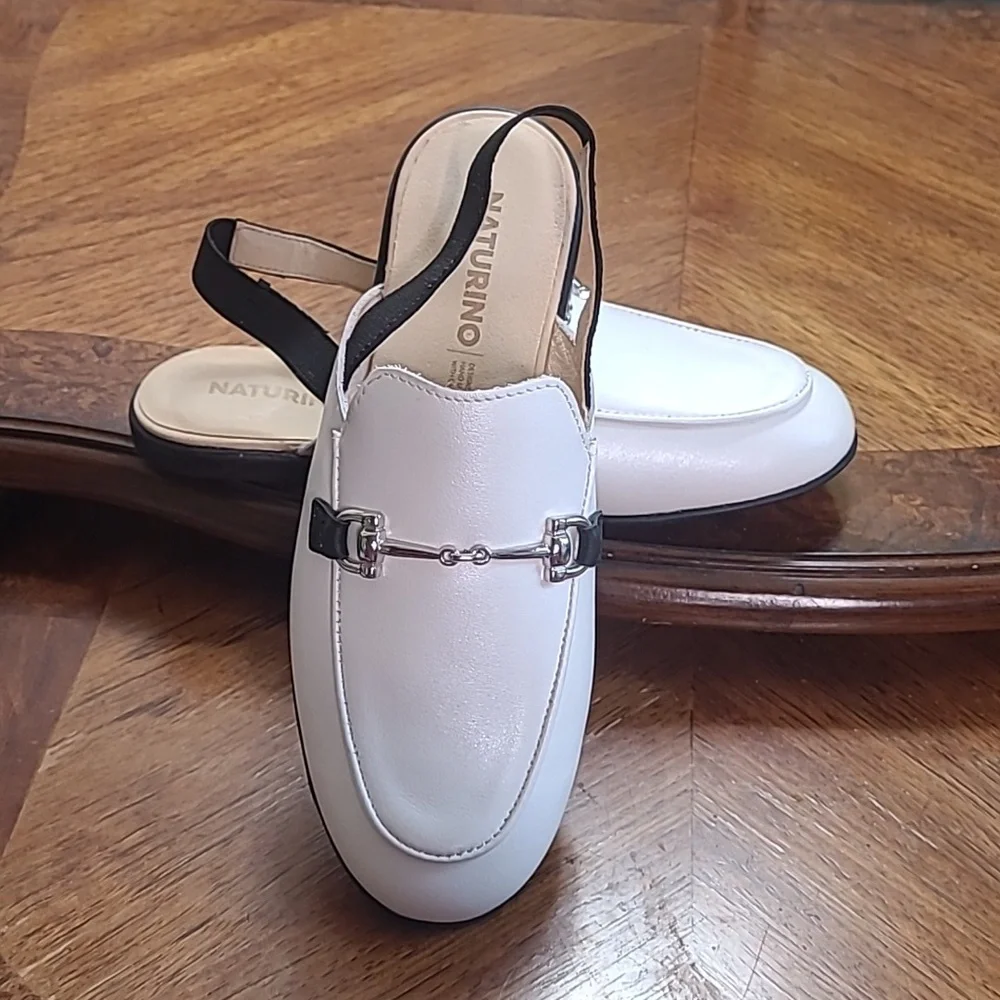 New! Naturino Mestre Girls 33 size 2 dressy sling back black white leather shoes